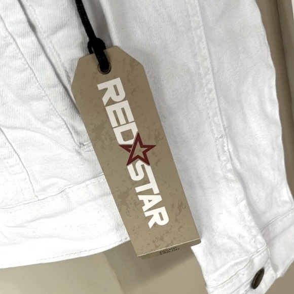 Brand New Red Star White Denim Button Up Collar Jean Jacket Distressed Cotton - Picture 5 of 15